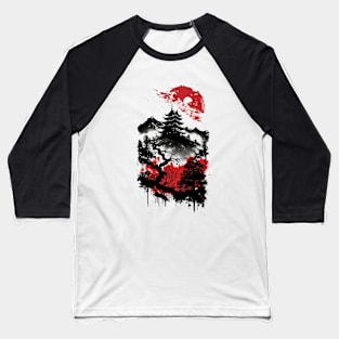 old Japanese castle - red & black print Baseball T-Shirt